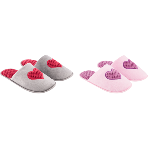 Ladies Bound Edge Heart Mule Slippers Size 3-8 (Assorted Item - Single Product)