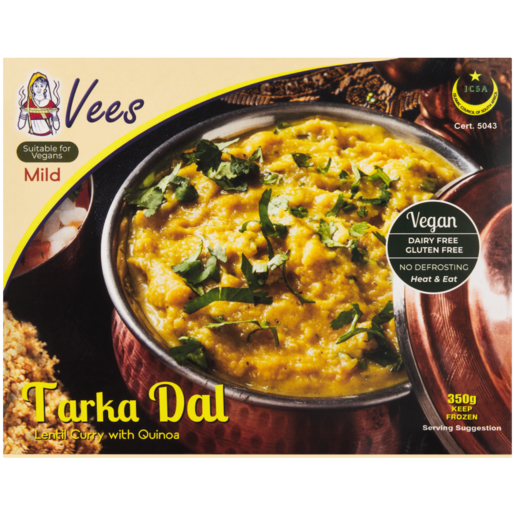 Vees Frozen Mild Tarka Dal Lentil Curry With Quinoa 350g