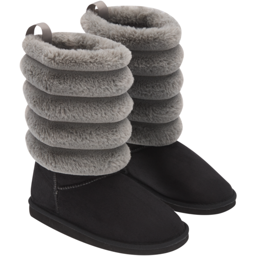 Ladies Black Fur Winter Boots Size 3-8