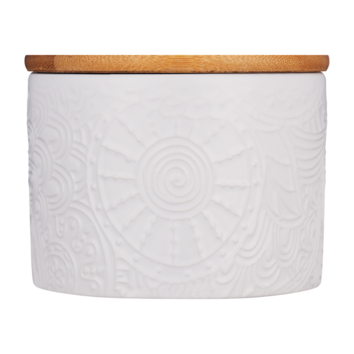 White Embossed Ceramic Canister Small