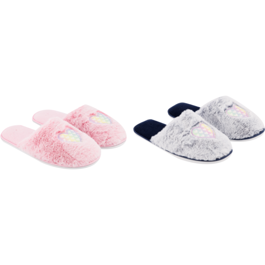 Ladies Heart Print Slip On Slippers Size 3-8 (Assorted Sizes - Single Pair)​​
