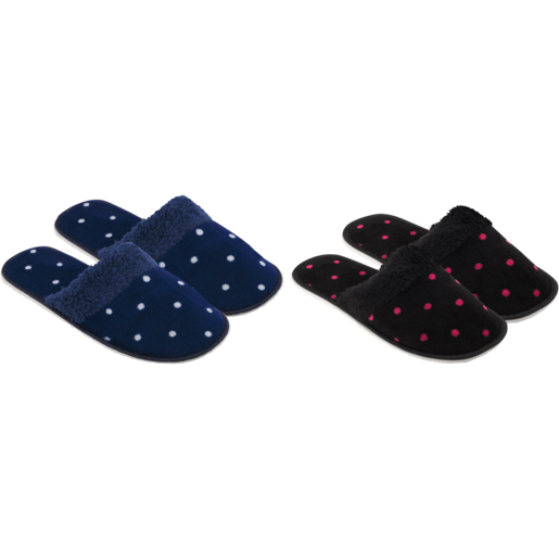 Ladies Polka Dot Slip On Slippers Size 3 - 8 (Assorted Item - Supplied at Random)