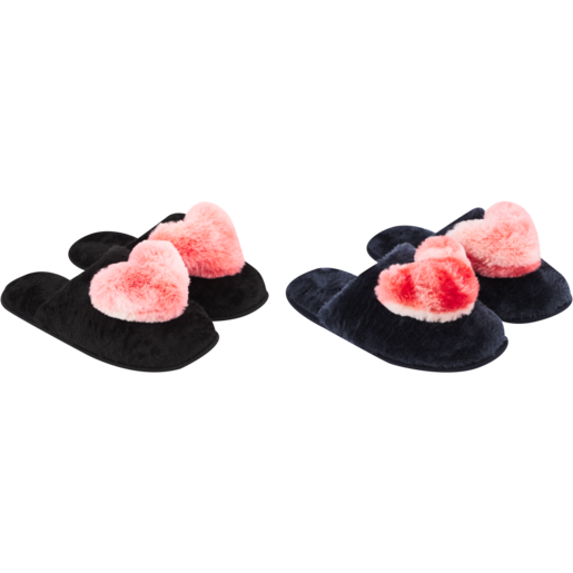 Ladies Pink Heart Slip On Slippers Size 3 - 8 (Assorted Sizes - Single Pair)​