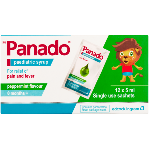 Panado Peppermint Flavoured Paediatric Syrup Sachets 12 x 5ml