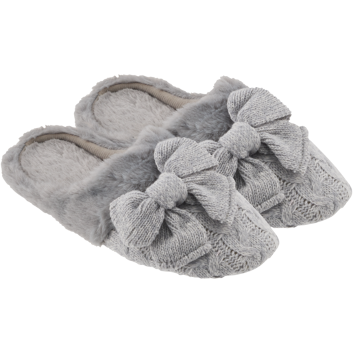 Grey Ladies Bow Clog Slippers Size 3-8