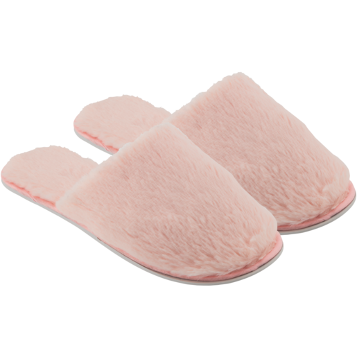 Pink Ladies Fluffy Mule Slippers Size 3-8