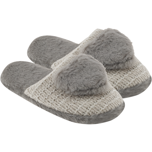 Grey Ladies Heart Clog Slippers Size 3-8