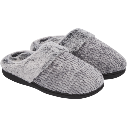 Ladies Grey Striped Clog Slippers Size 3-8