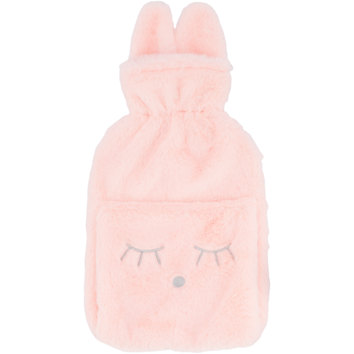 Hot Water Bottle With Pink Bunny Cover 2L