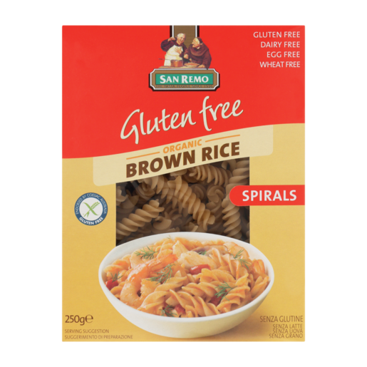 San Remo Gluten Free Organic Brown Rice Spirals Pasta 250g