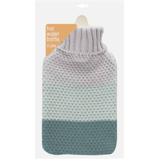 Hot Water Bottle With Grey 3 Tone Knitted Cover 2L