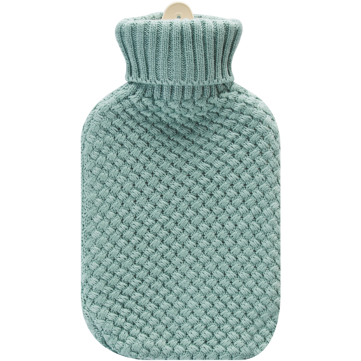 Hot Water Bottle With Blue Knitted Cover 2L