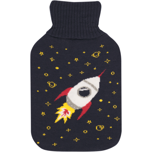 Hot Water Bottle With Knitted Sky Rocket Cover 2L