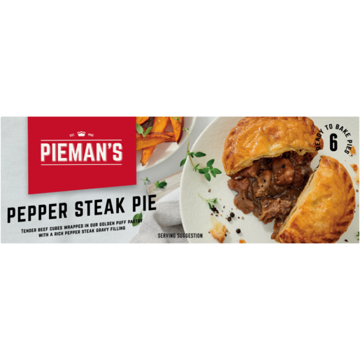 PIEMAN’S Frozen Pepper Steak Pies 6 Pack