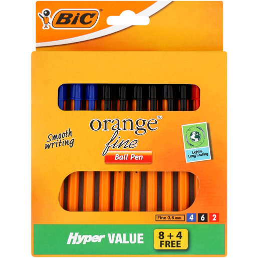 BIC Orange Fine Ball Pens 0.8mm 12 Pack