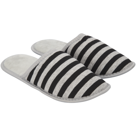 Grey & Black Striped Ladies Mule Slippers Size 3-8