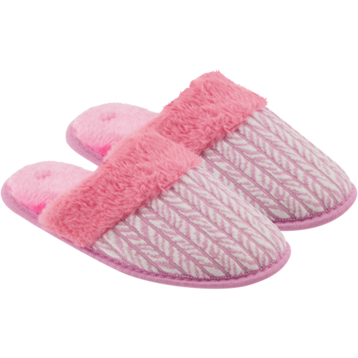 Pink Ladies Striped Mule Slippers Size 3-8