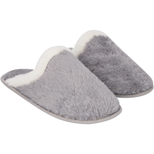 Ladies Grey & White Mule Slippers Size 3-8