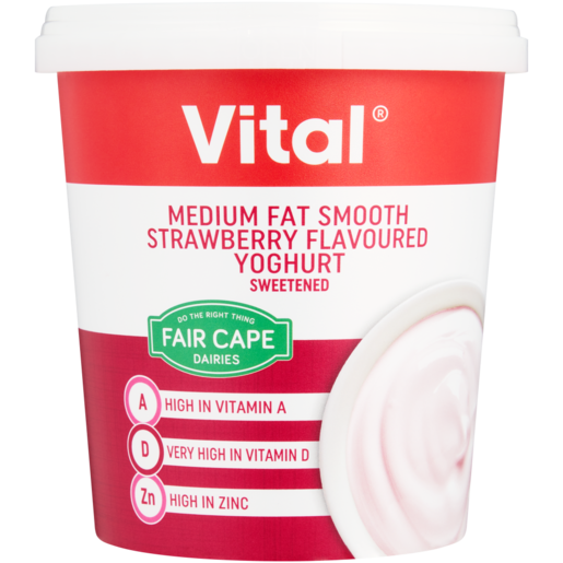 Fair Cape Vital Smooth Strawberry Flavoured Medium Fat Yoghurt Tub 1kg