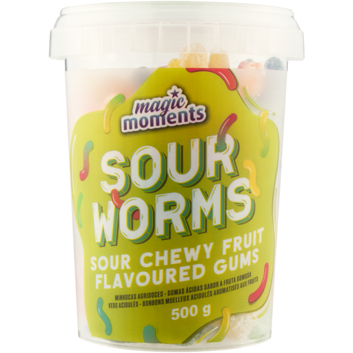 Magic Moments Sour Worms Sour Chewy Fruit Flavoured Gums 500g