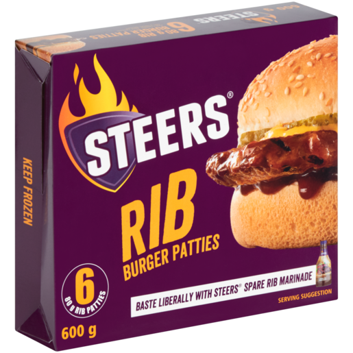 Steers Frozen Rib Burger Patties 6 x 80g