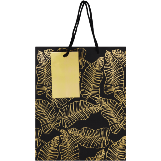 Creative Stationery Medium Black & Gold Leaves Foil Gift Bag