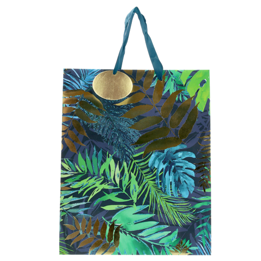 Creative Tropical Blue Leaf Large Lux Gift Bag