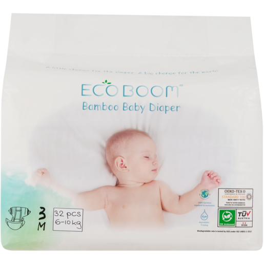 Eco Boom Size 3 Bamboo Fibre Baby Diapers 32 Pack