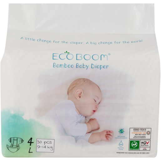 Eco Boom Size 4 Bamboo Fibre Baby Diapers 30 Pack