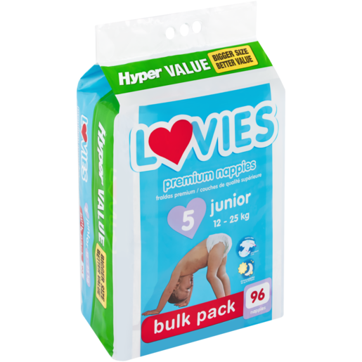 Lovies Hyper Value Junior Premium Nappies 96 Pack