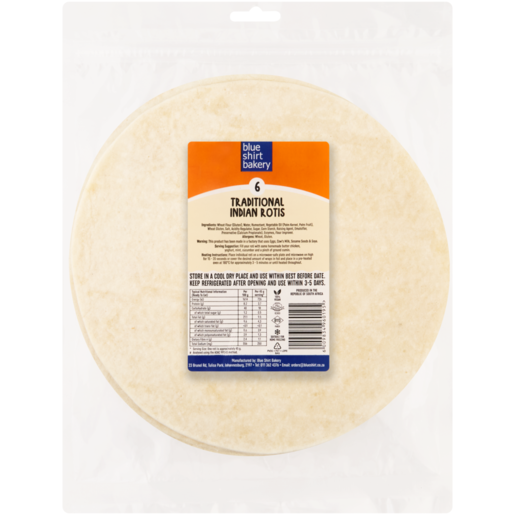 Blue Shirt Bakery Traditional Indian Rotis 6 Pack