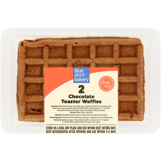 Blue Shirt Bakery Chocolate Flavoured Rectangle Toaster Waffles 2 Pack