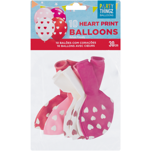 Party Thingz Assorted Heart Print Balloons 10 Pack
