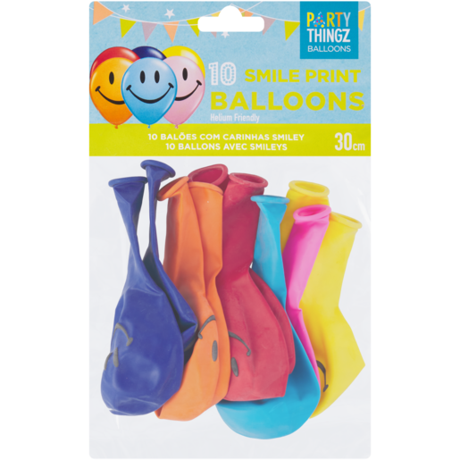 Party Thingz Smiley Helium Friendly Balloons 10 Pack