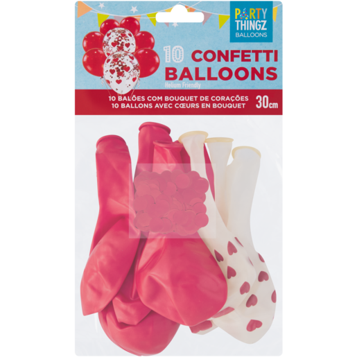 Party Thingz Red & White Confetti Balloons 10 Pack