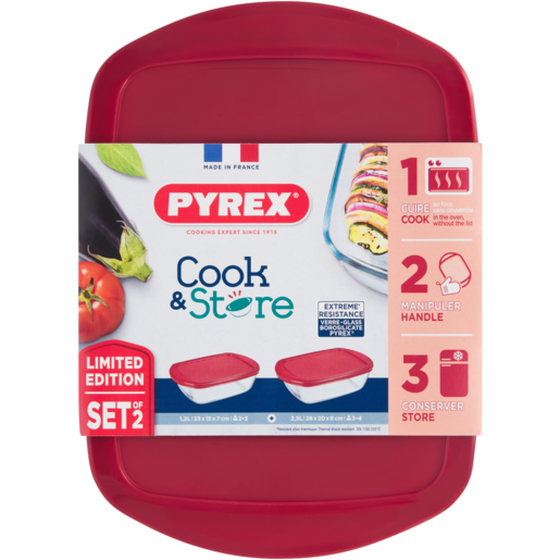 Pyrex Red Cook & Store Glass Casserole Set 2 Piece