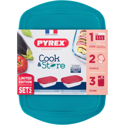 Pyrex Blue Cook & Store Glass Casserole Set 2 Piece
