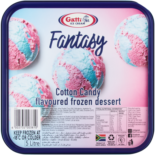 Gatti Ice Cream Fantasy Cotton Candy Flavoured Frozen Dessert Tub 5L