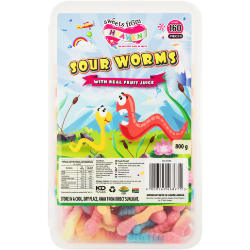 Sweets From Heaven Sour Worms Tub 800g