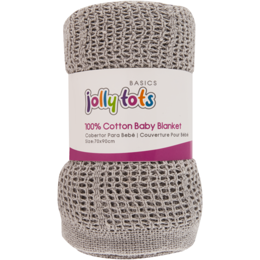 Jolly Tots 100% Cotton Grey Baby Blanket 70 x 90cm