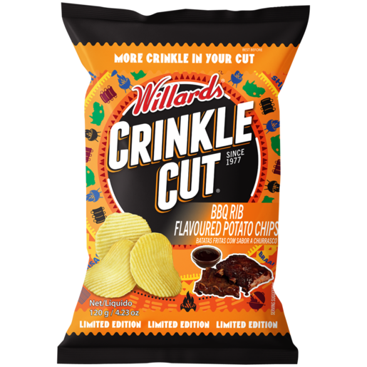 Willards Crinkle Cut Barbeque Rib Flavour Potato Chips 120g