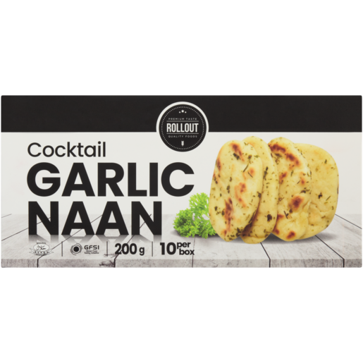Rollout Frozen Cocktail Garlic Naans 10 Pack