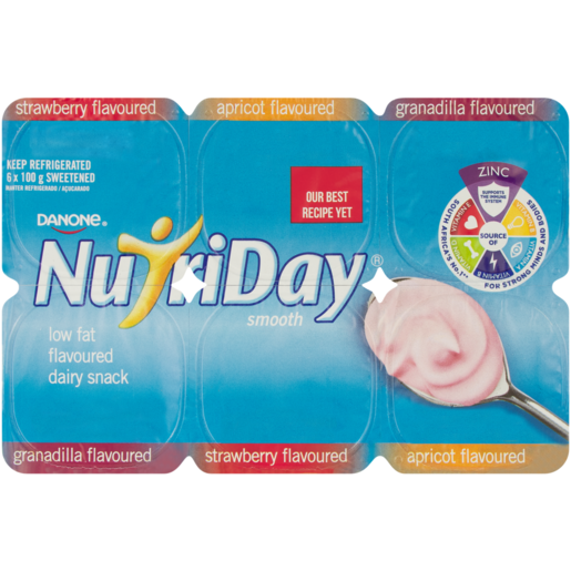 Danone NutriDay Smooth Low Fat Granadilla, Strawberry And Apricot Flavoured Dairy Snack 6 x 100g