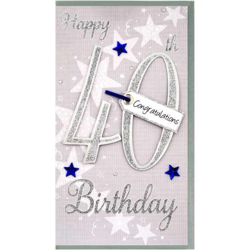 Second Nature Silver & Blue Stars 40th Birthday Card