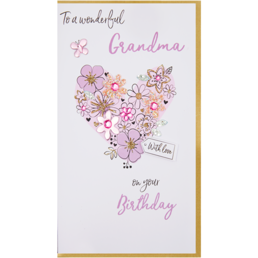 Second Nature Heart & Flowers Themed Grandma Birthday Card
