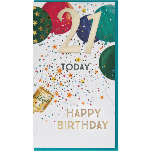 Second Nature Stars & Confetti 21st Happy Birthday Card