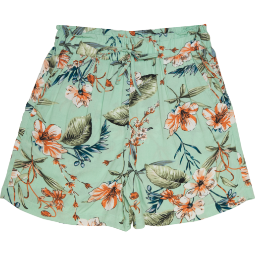Green Ladies S-XXL Floral Printed Shorts