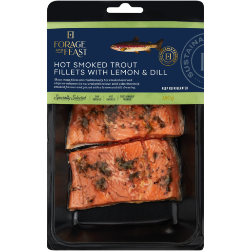 Forage And Feast Hot Smoked Trout Fillets with Lemon & Dill 180g 