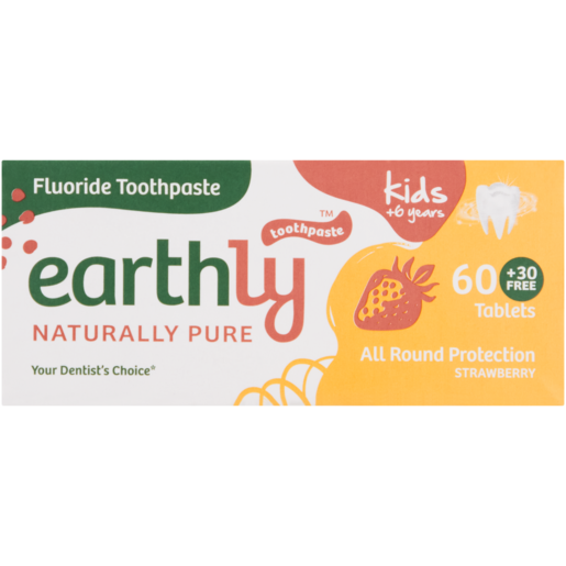 Earthly Kids Strawberry Fluoride Toothpaste 6 Years+ 90 Tablets