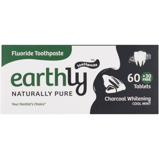 Earthly Charcoal Whitening Cool Mint Fluoride Toothpaste 90 Tablets